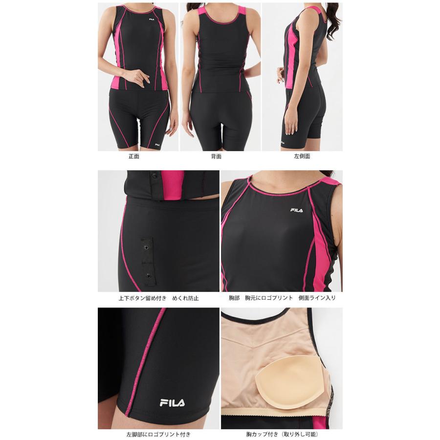 フィットネス 水着 レディース セパレート 女性用 フィラ FILA ノースリーブ めくれ防止 体型カバー 15号 17号 19号 大きいサイズ | FILA | 05