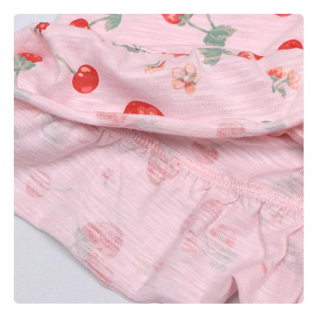 パジャマ 半袖 子供 キッズ 女の子 夏用 上下 腹巻付き 丸首 前開きタイプ チェリー イチゴ柄 寝巻き  100cm 110cm 120cm 130cm |  | 02