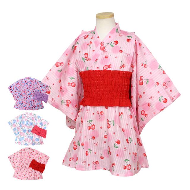浴衣 ワンピース 浴衣ドレス 浴衣ワンピ― 女の子 キッズ 子供 和装 夏祭り 綿100%  らくらく着用 ゴムタイプ帯 100cm 110cm 120cm | 