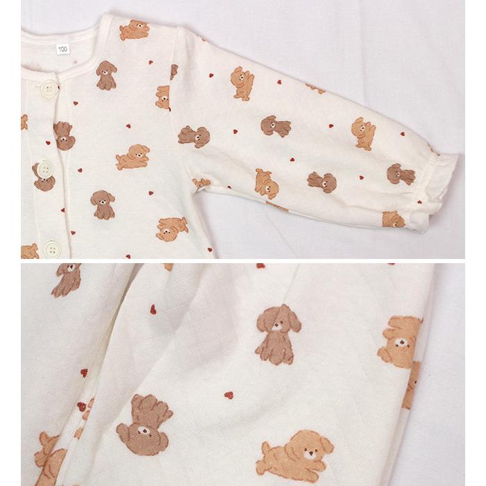 パジャマ キルト 長袖 子供 キッズ 女の子 中綿 上下 腹巻付き 丸首 前開きタイプ いぬ柄 寝巻き 秋 冬 100cm 110cm 120cm |  | 02