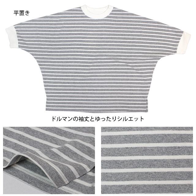 ドルマン袖カットソー トップス ルーズフィット 女性 レディース 婦人 Cloudnine クラウドナイン ボーダー柄 フリーサイズ M-L |  | 01