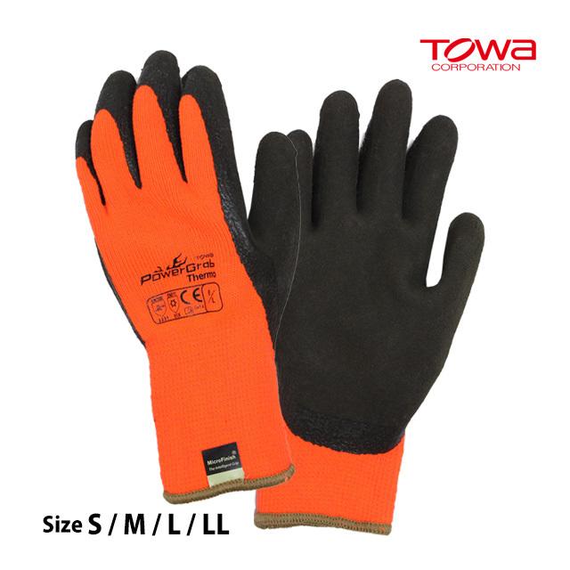 作業手袋 防寒 作業 手袋 すべり止め 背抜き 手袋 天然ゴム S M L LL pg335 パワーグラブサーモ 東和コーポレーション TOWA | 