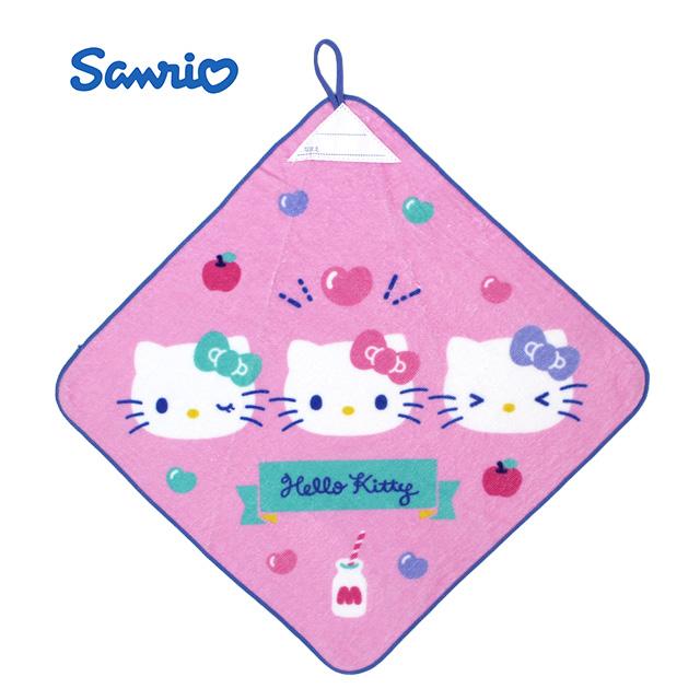 タオルハンカチ ループ付きタオル 綿100% 34×34cm ハローキティ 手洗い お手拭き 入学準備 入園 給食 小学校 幼稚園 保育園 かわいい | 