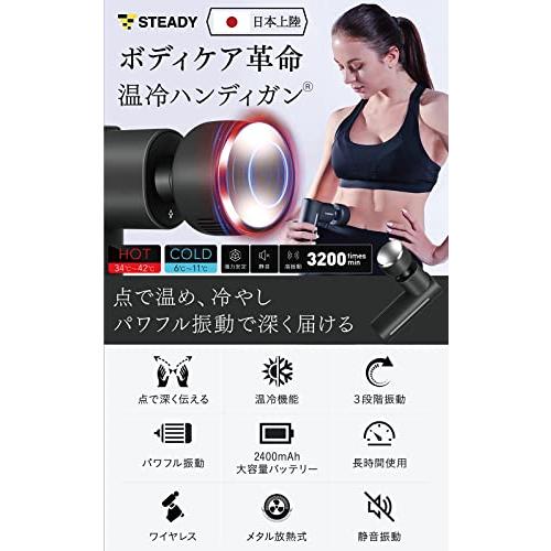 STEADY 温冷ハンディガンR 【 Designed in Japan 温度調整 (6〜42℃) / 3段階 パワフル振動/静音 / 5種類ヘッド 　 冷やし