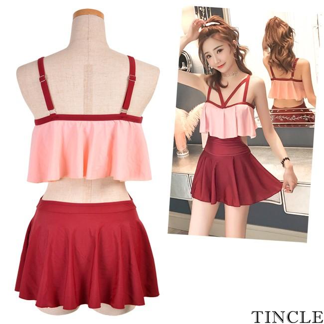 Smsale レディース 水着 ワンピース レトロ フレアトップ フリル 体型カバー 女性用 ビーチウェア 海 プール 夏 Mz192 Tincle 通販 Yahoo ショッピング