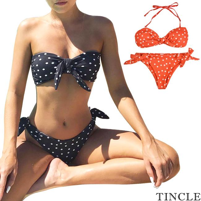 水着 ドット柄 バンドゥ ビキニ 2color ホルタービキニ リボン 水玉 レディース 女性用 スイムウェア ビーチ 海 夏 Mz3 Tincle 通販 Yahoo ショッピング