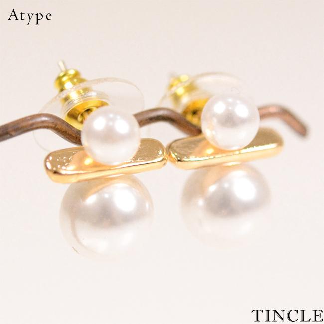 ダブル パール ピアス 2type ニュアンス ゴールド シンプル イヤー アクセサリー オシャレ ファッション｜tincle｜04