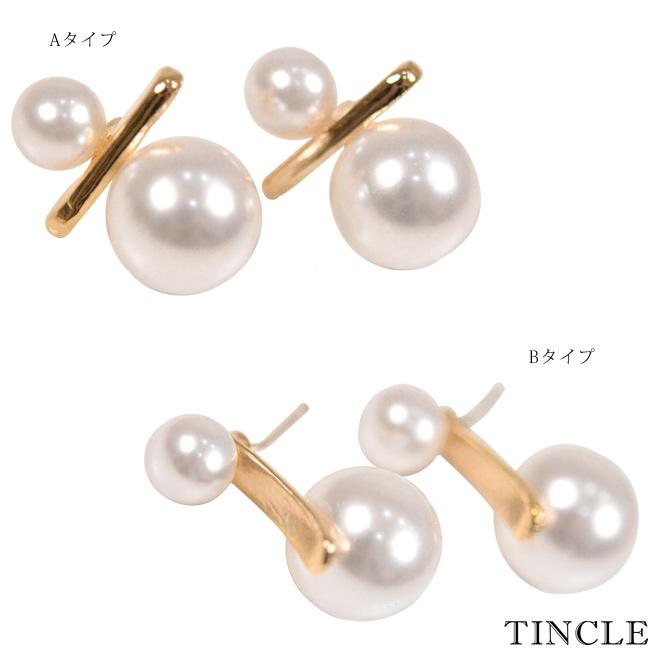 ダブル パール ピアス 2type ニュアンス ゴールド シンプル イヤー アクセサリー オシャレ ファッション｜tincle｜06