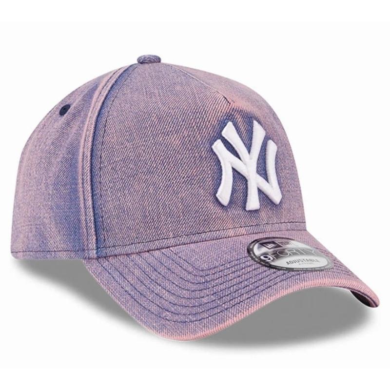 【海外限定】ニューエラ ニューヨークヤンキース 9FORTY Aフレーム ピンク NEW ERA（ニューエラ） ピンク ブリーチ アシッド デニム キャップ