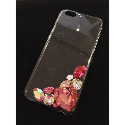 iPhoneケース SWAROVSKI 全機種対応 ハートビジュー付き クリアケース 