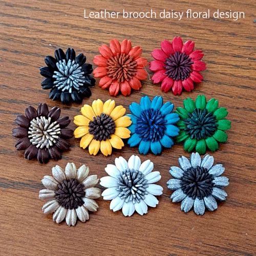 レザーブローチ デイジー 花 直径3cm ブローチ かわいい お花