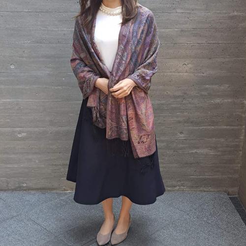 ジャガード織 ペイズリーC柄 ストール 大判 秋冬 パシュミナストール