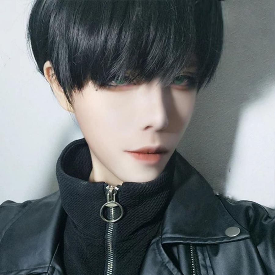 メンズウィッグ ショート フルウィッグ ウィッグネット 付 ブラック 黒