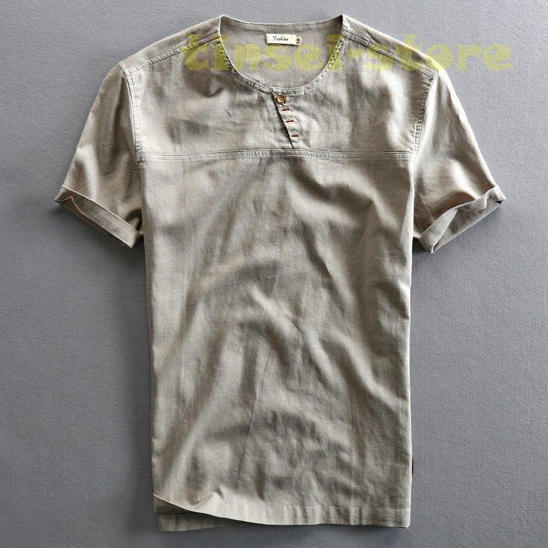 シャツ メンズ 半袖 綿麻 Tシャツ クルーネック 無地 シンプル カジュアル デザイン 夏