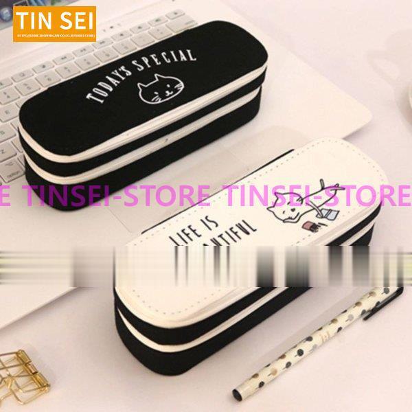 ペンケース筆箱ペン入れ筆記用具入れ猫ネコ文字イラスト可愛いチャック2段2収納学生学校雑貨 Ml 0723 Tkzho59 Tinseiヤフー店 通販 Yahoo ショッピング