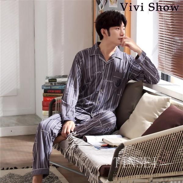 ストライプメンズパジャマセットアップ上下紳士用長袖ルーム