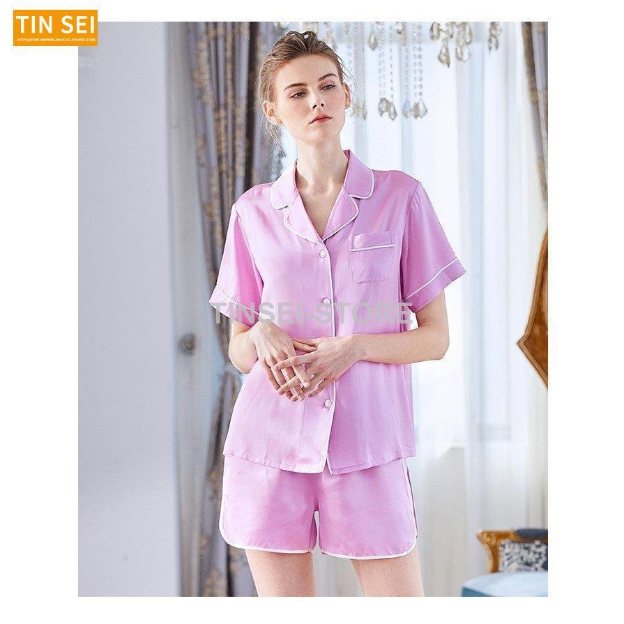 パジャマ 繻子織りシルク生地 パジャマ 部屋着 シルクパジャマ シルク