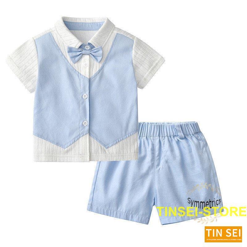 フォーマル スーツ 男の子 タキシード 赤ちゃん 子供服 ベビー服 紳士 ブルー 上下セット キッズ 2点セット 七五三 結婚式 誕生日 半袖 66 73 80 90 100 日本最大の