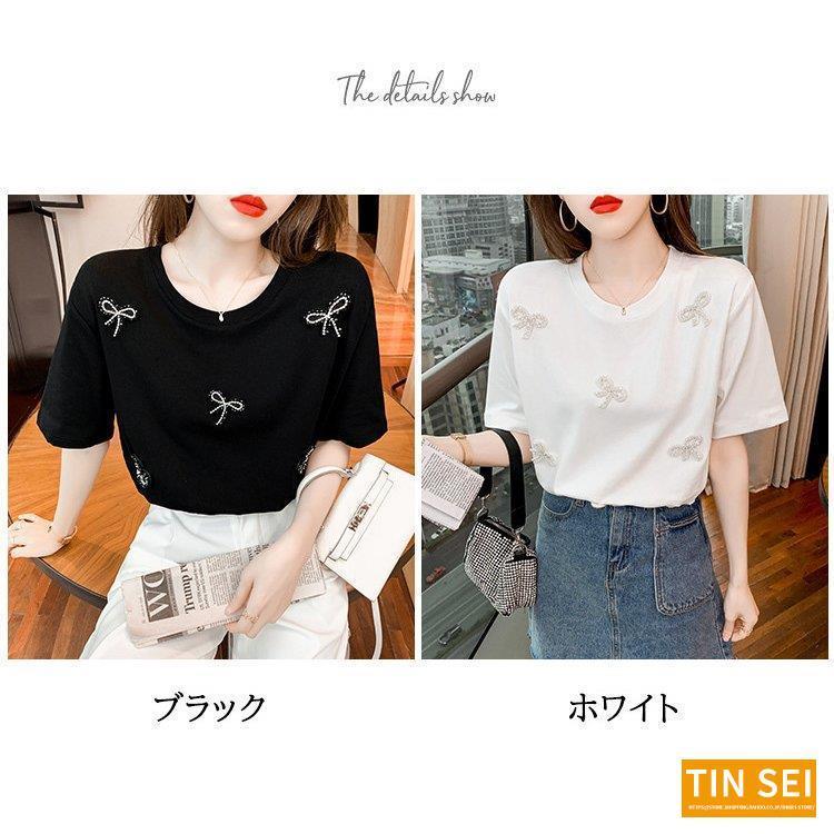 逸品 Tシャツ レディース 40代 春夏新作 オシャレブラウス 白tシャツ 半袖トップス リボンラインストーンtブラウス 大人 通勤 ゆったりtシャツ 韓国風 30代 50代 半袖 サイズ S Www Cognitiva La