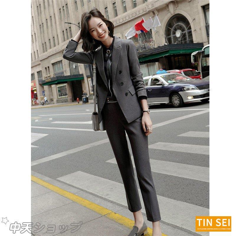 正規品質保証 セットアップ パンツスーツ おしゃれ レディース 夏 秋 無地 長袖 キャリアスーツ ビジネススーツ フォーマル セレモニー オフィスカジュアル リクルート パンツスーツ サイズ L