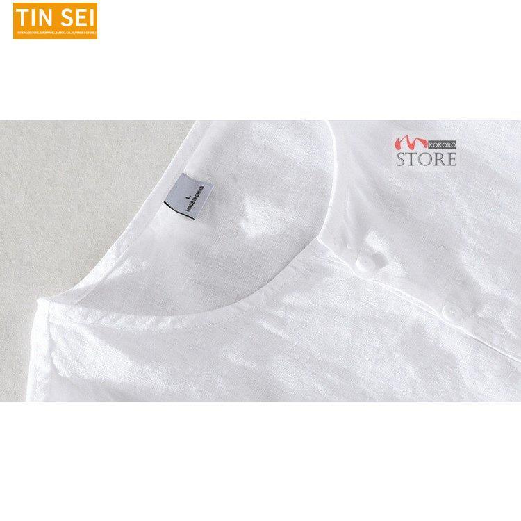 リネンシャツ メンズ 半袖シャツ バンドカラー ヘンリーネック プル