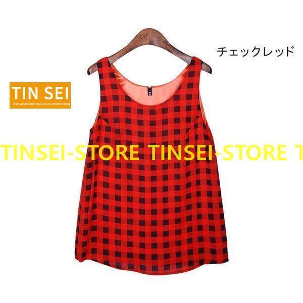 タンクトップシフォンAラインフレアトップスノースリーブブラウス無地ラウンド襟｜tinsei-store｜06