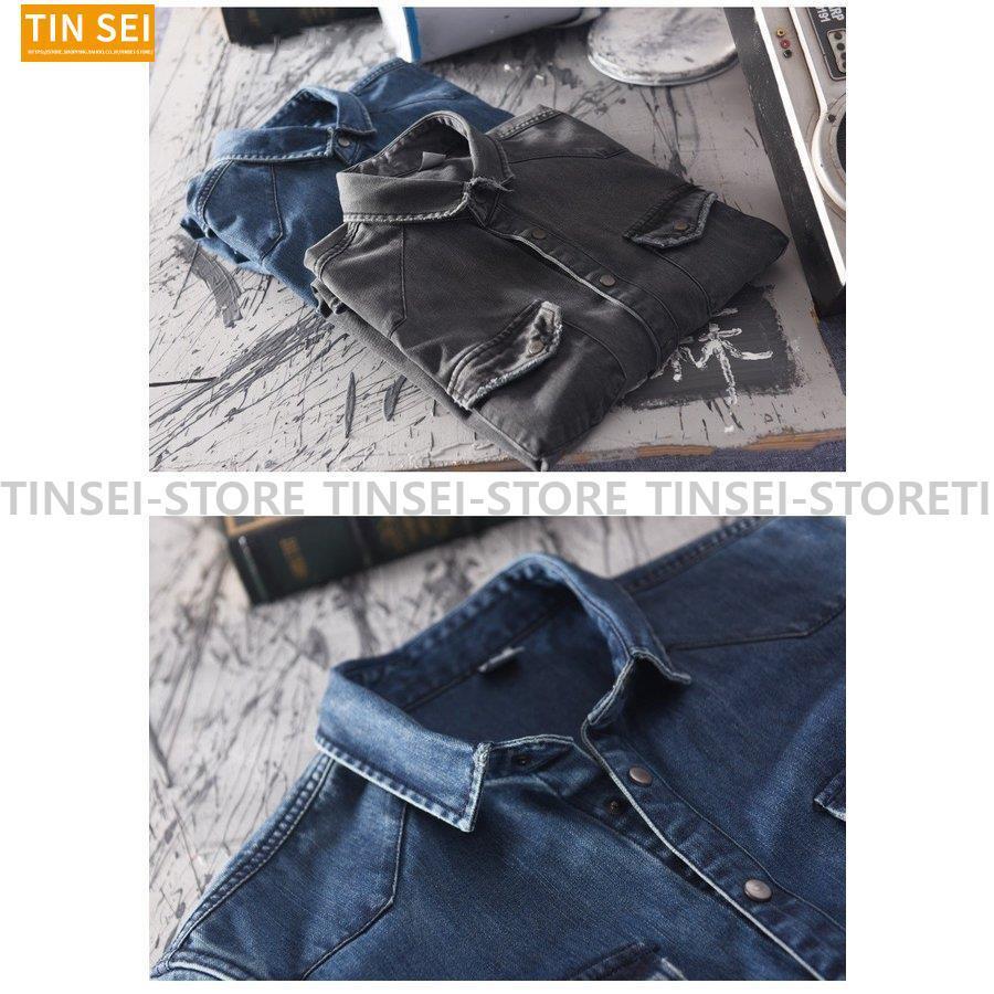 デニムシャツ メンズ ユーズド ワークシャツ ダメージ アメカジ