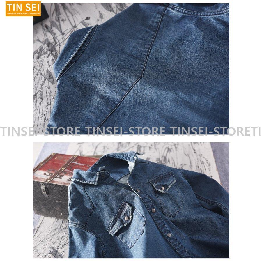 デニムシャツ メンズ ユーズド ワークシャツ ダメージ アメカジ