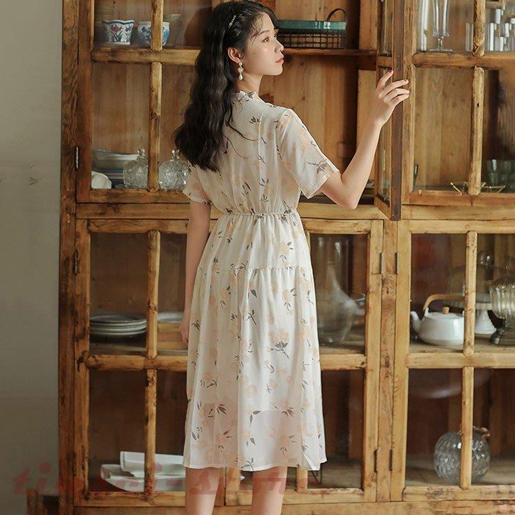 ワンピース レディース 夏 半袖 花柄ワンピース 通勤ワンピース きれいめ ロング丈 リボン 韓国風 復古風 可愛い オシャレ カジュアル ゆったり 激安通販の