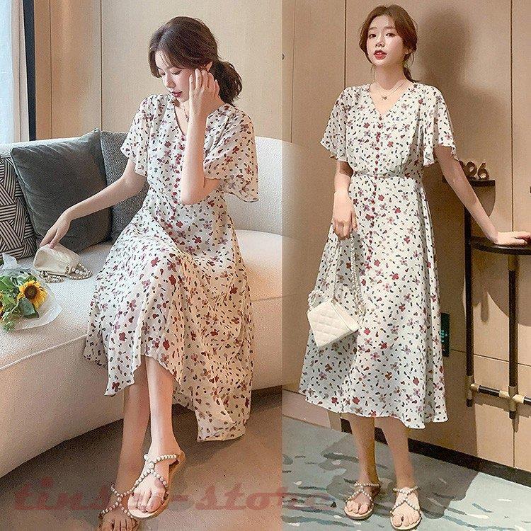 ワンピース レディース 40代ワンピース 春夏 半袖 シフォンワンピース 花柄 マキシワンピース Vネック オシャレ 通勤 結婚式ドレス お出かけ 大人 30代 50代 人気ブランドを