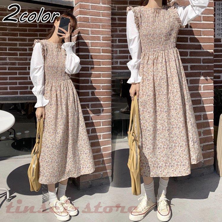 ワンピース レディース 40代マキシワンピース 春秋 長袖ワンピース きれいめ 花柄 パフスリーブ シフォンaラインスカート オシャレ お出かけ 着痩せ 30代50代 人気大割引