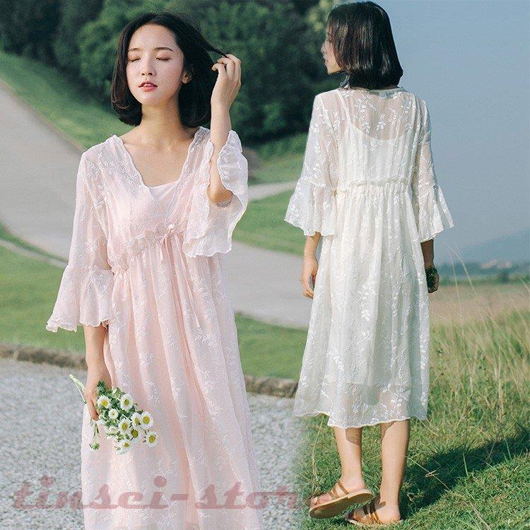 ワンピース レディース 刺 ワンピース 白 チュールワンピース シースルー マキシ丈ワンピース 七分袖 ロング マキシワンピ オシャレ 上品 夏秋 Tin319 Flg119 Tinseiヤフー店 通販 Yahoo ショッピング
