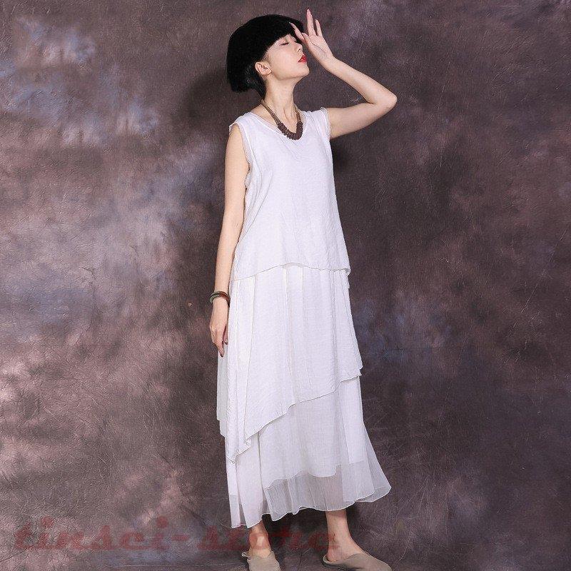 でおすすめアイテム ゆったり きれいめ コットンリネン マキシワンピース 綿麻混 ロング丈 ノースリーブ ワンピース 春夏 レディース カジュアル 着痩せ 体型カバー ワンピース カラー ブラック