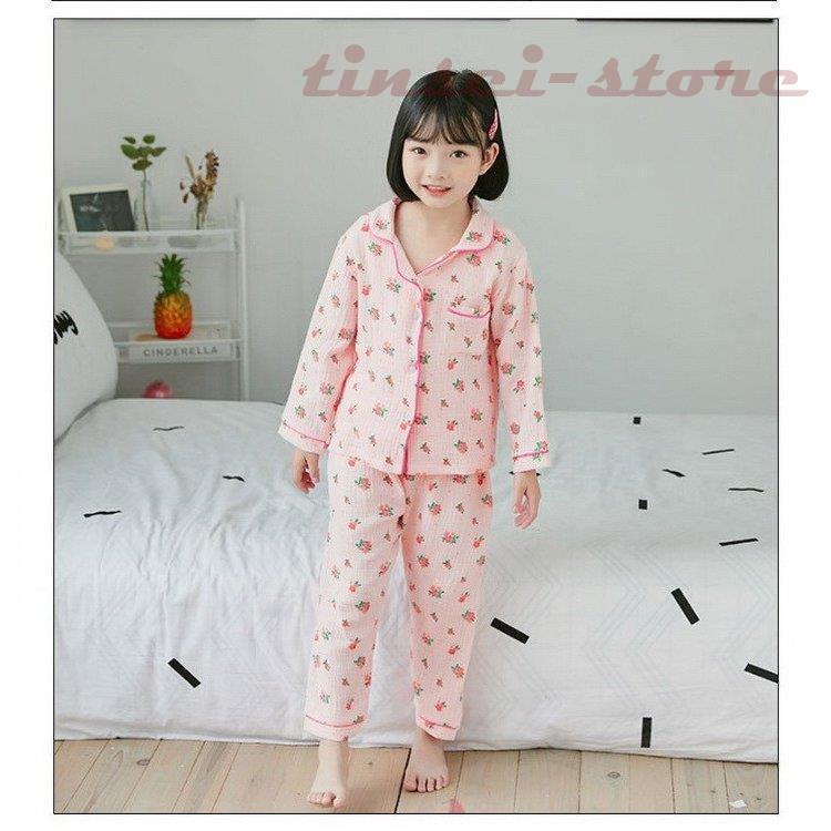 子供 2重ガーゼ 2点セット 90 150cm オシャレ ガールズ キッズ クマ セットアップ トップス パジャマ プレゼント ボトムス ルームウェア 上下セット 修学旅行 半袖 可愛い 夏 女の子 寝巻き 春 柔らかい 秋 綿100 総柄 部屋着 長ズボン 長パンツ 最大70 オフ ルーム