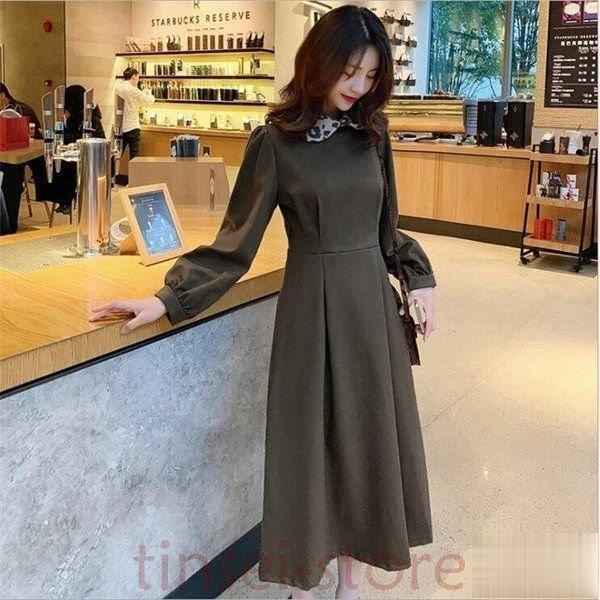 ワンピース レディース キレイめ ロングワンピース 秋 冬 春 黒ワンピースミモレ丈 Aラインワンピース