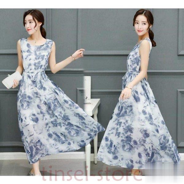返品交換不可 マキシワンピース シフォン リゾートワンピース タンクワンピース ロング シフォンワンピース ノースリーブ マキシワンピ Aライン ビーチ 海 ボヘミアン