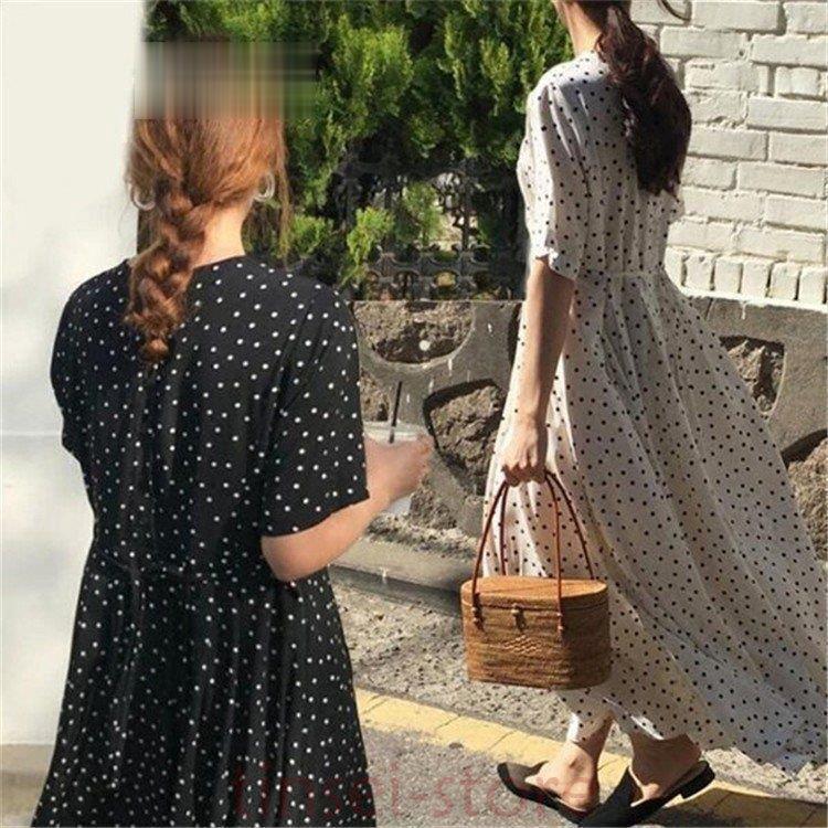 レディース ワンピース ドットワンピース ロング レトロ 五分袖 ラウンドネック 水玉 ホワイト ブラック ミモレ丈 Tin3 Cldz794 Tinseiヤフー店 通販 Yahoo ショッピング