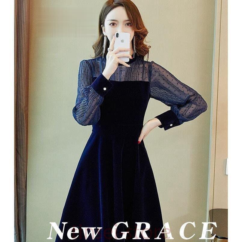 ワンピース レデイース 秋 冬 結婚式 ドレス ベロアワンピース 膝丈