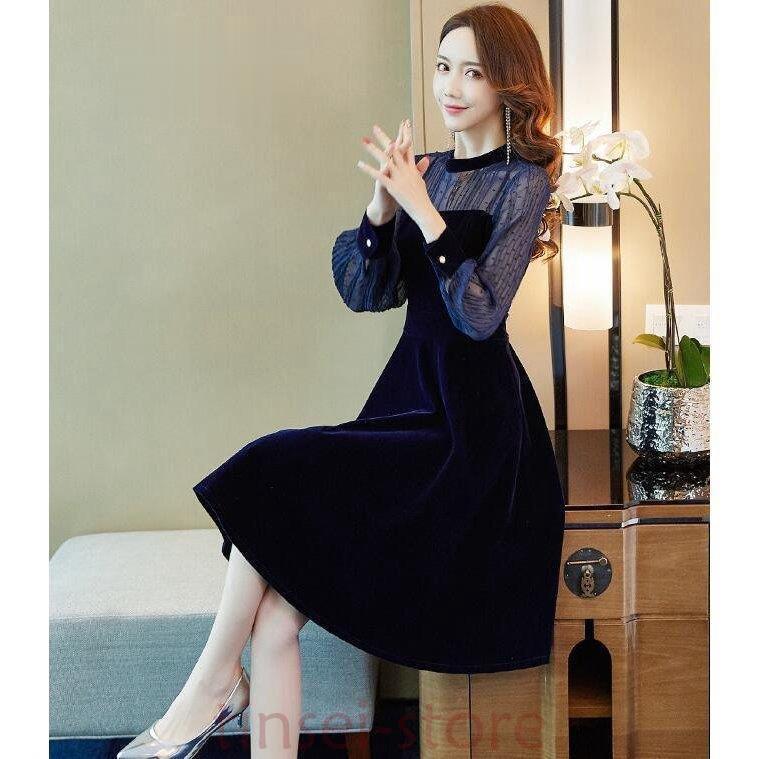ワンピース レデイース 秋 冬 結婚式 ドレス ベロアワンピース 膝丈 ハイネック 長袖 レース 無地 きれいめ 着痩せ 上品 大人 二次会 30代 40代 Tin3 Cldz5 Tinseiヤフー店 通販 Yahoo ショッピング
