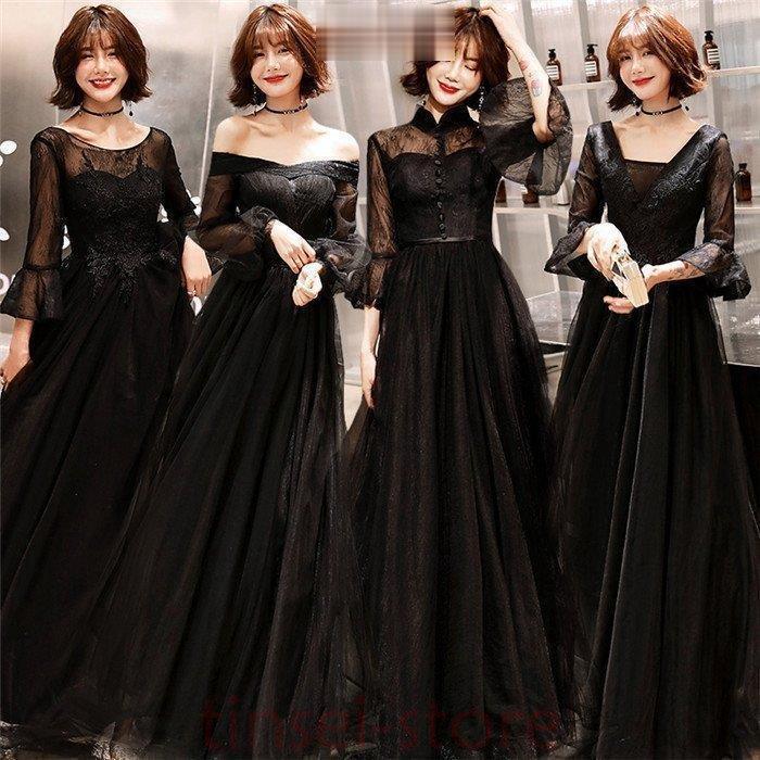 良品質 ロングドレス 演奏会 パーティードレス ドレス レディース 結婚式 ドレス ワンピース 4タイプ ロング丈 ピアノ 発表会 お呼ばれ 二次会 披露宴 上品 大人 黒 今季大人気 Superavila Com