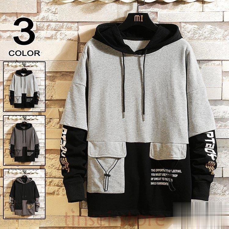 パーカー メンズ おしゃれ 長袖パーカー 重ね着風 スウェット プルオーバーパーカー メンズファッション Tin3 Cnz244 Tinseiヤフー店 通販 Yahoo ショッピング