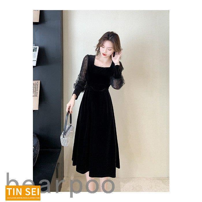 結婚式 ドレス ぽっちゃり ワンピース 秋冬 きれいめ 大きいサイズ 黒 個性的 長袖 S M L 2l 3l 祝賀会 服装 女性 卒業式コーデ 入学式 ママ 韓国 ベルベット Tinsei0604 Za60 Tinseiヤフー店 通販 Yahoo ショッピング