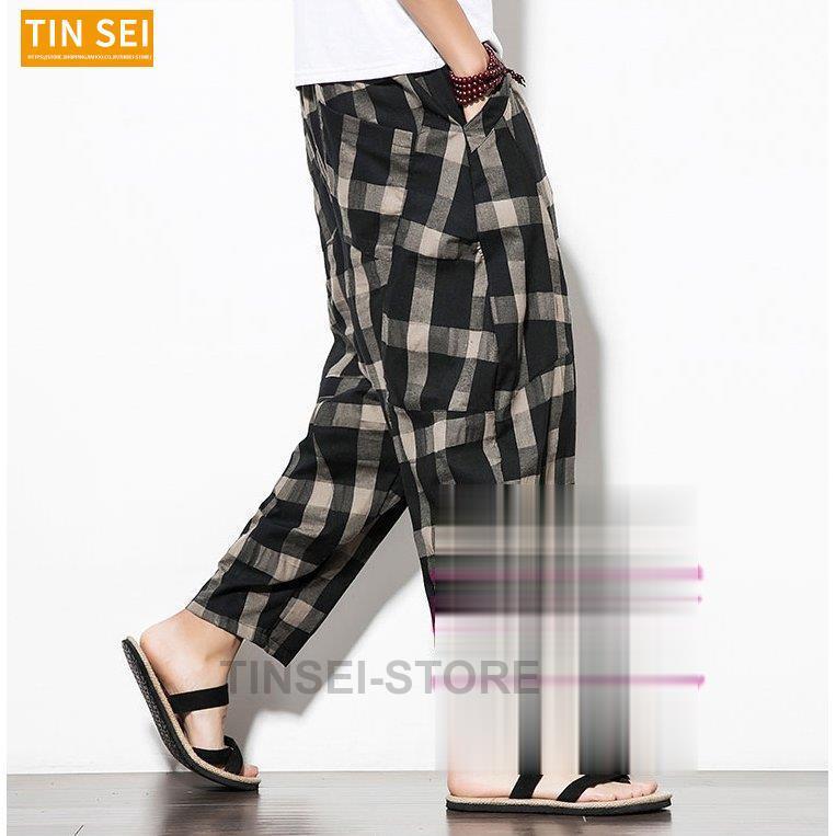 テーパードパンツ メンズ チェック柄 サルエルパンツ ワイドパンツ 綿