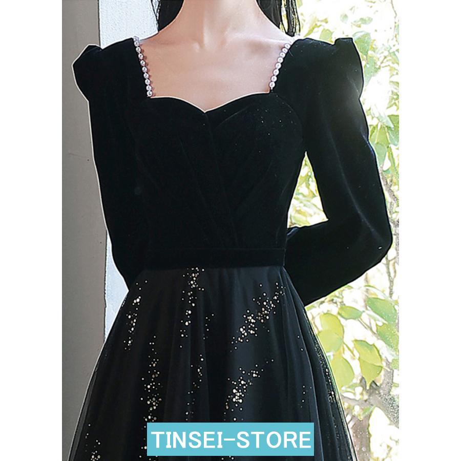 発表会 ピアノ 大人 ドレス ワンピース 長袖 マキシ丈 女の子 中学生 高校生 黒い 花柄 ゴールド ピアノ ウェディング レース ハイネックドレス ビーズ プリン | ブランド登録なし | 08