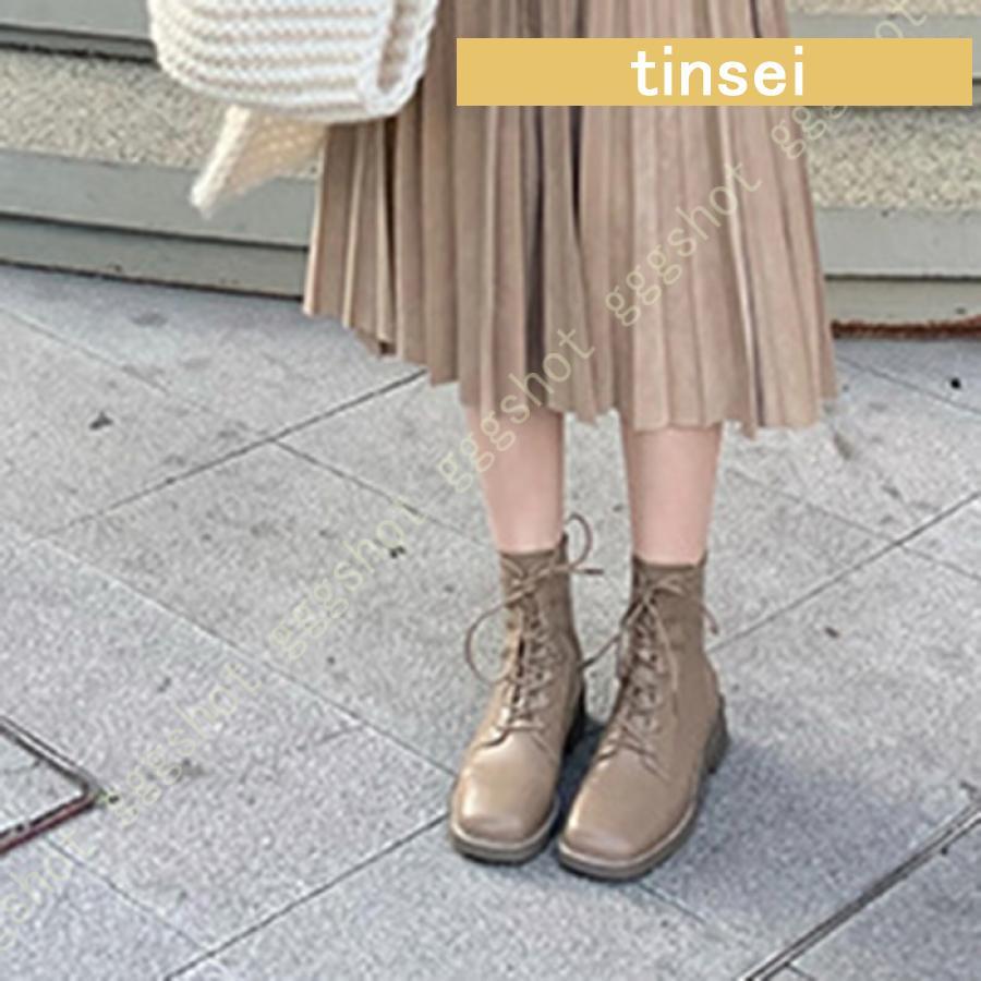 レースアップショートブーツ レディース スクエアトゥブーツ 編み上げブーツ 秋冬 美脚 本革 太ヒール ローヒール バックジップ ショートブーツ 柔らかい レースアップショートブーツ レディース スクエアトゥブーツ 編み上げ