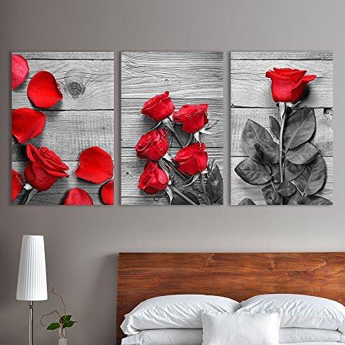 激安の White and Black  Art Wall Canvas Panel 3 wall26 Roses Col Red of Touch with レリーフ、アート