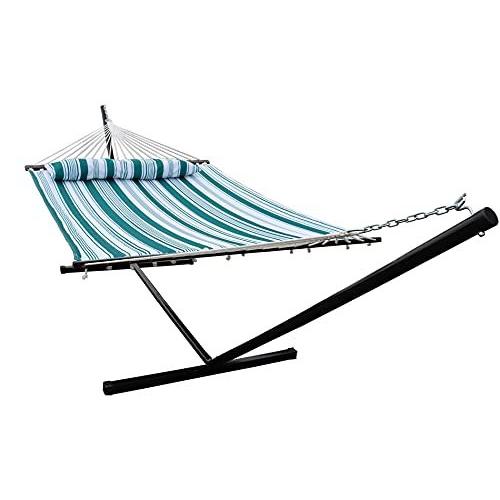 Cool Area 2 Person Hammock with Stand Spreader Bars and Detachable Pillow H