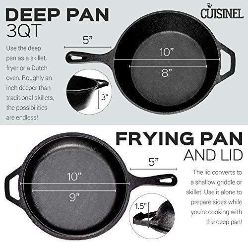 PreSeasoned Cast Iron 2In1 Multi Cooker 3Quart Dutch Oven and Skillet Lid|tiny-bird-store|03