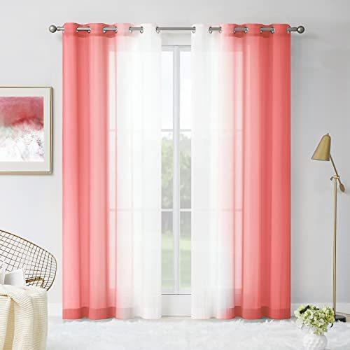 0円 【限定セール！】 0円 超定番 Melodieux Pink Ombre Sheer Curtains 84 Inches Long for Living Room Bedroom
