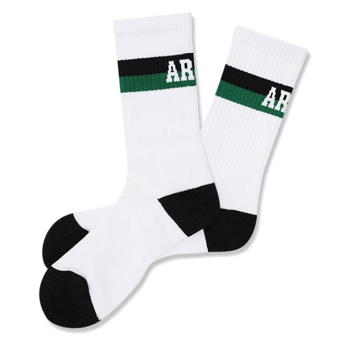 Arch bi-color crew mid. socks【A323105】white/green | 